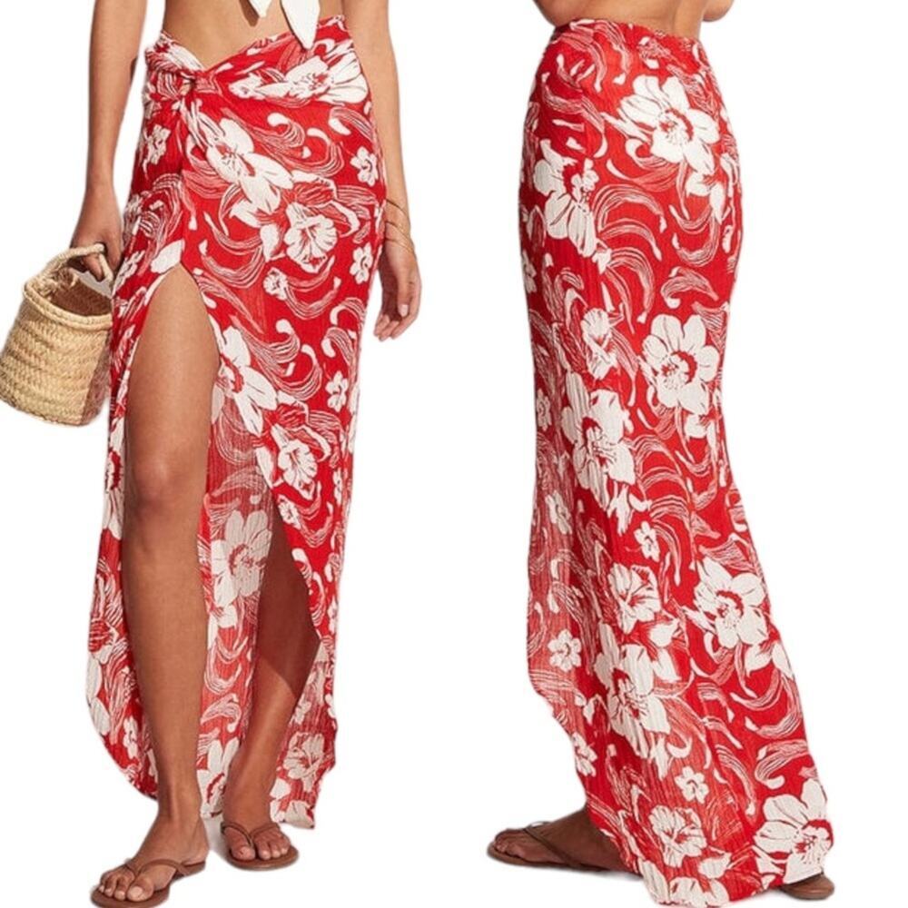 NWT Faithfull The Brand Lulu Maxi Skirt Camara Floral Tropical Red Linen USA 6